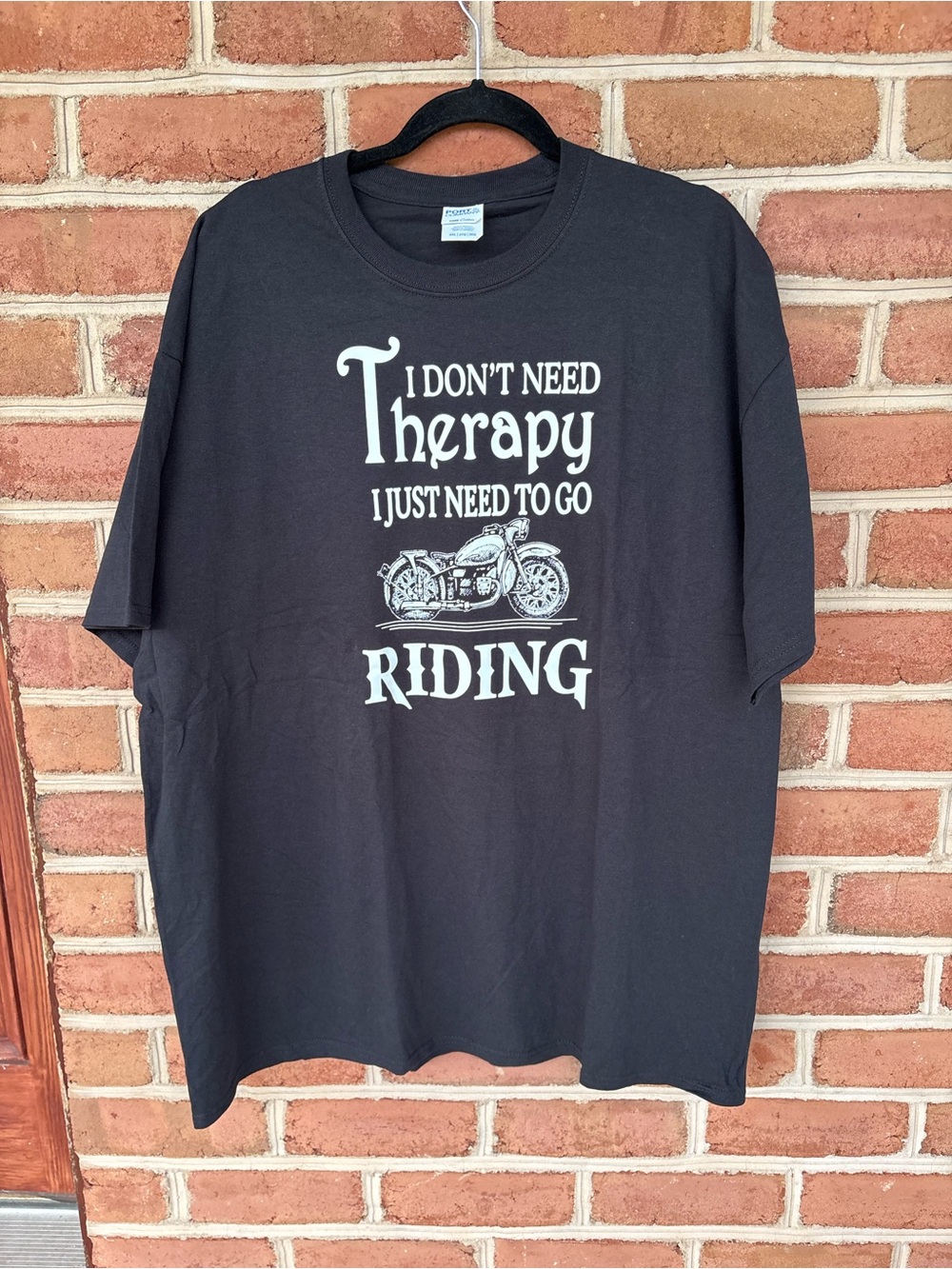 Port and Company Black Graphic Tee - Motorcycle 'I Don't Need Therapy'